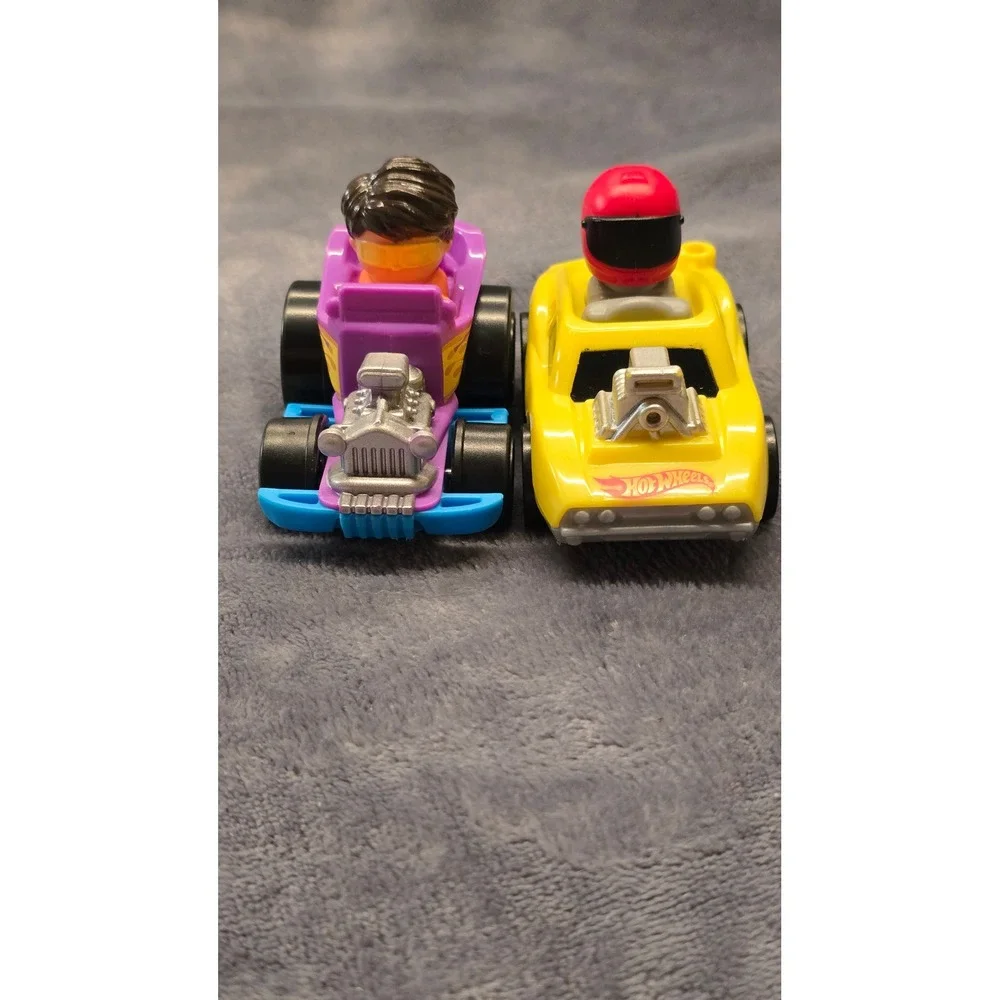 Fisher Price Little People Hot Wheels Racing Cars Purple Hot Rod Yellow Racer